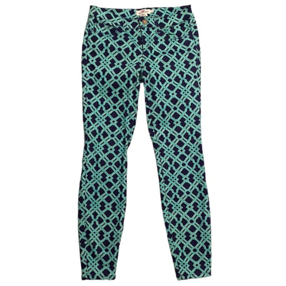Vineyard Vines skinny jeans teal and navy print size 0 28” inseam